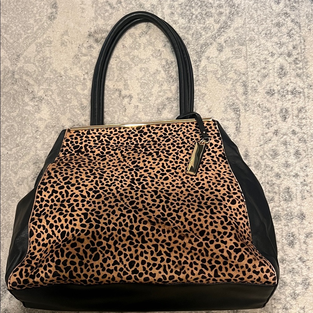 Vince Camuto Cheetah Print Tote with Black and gold Accents